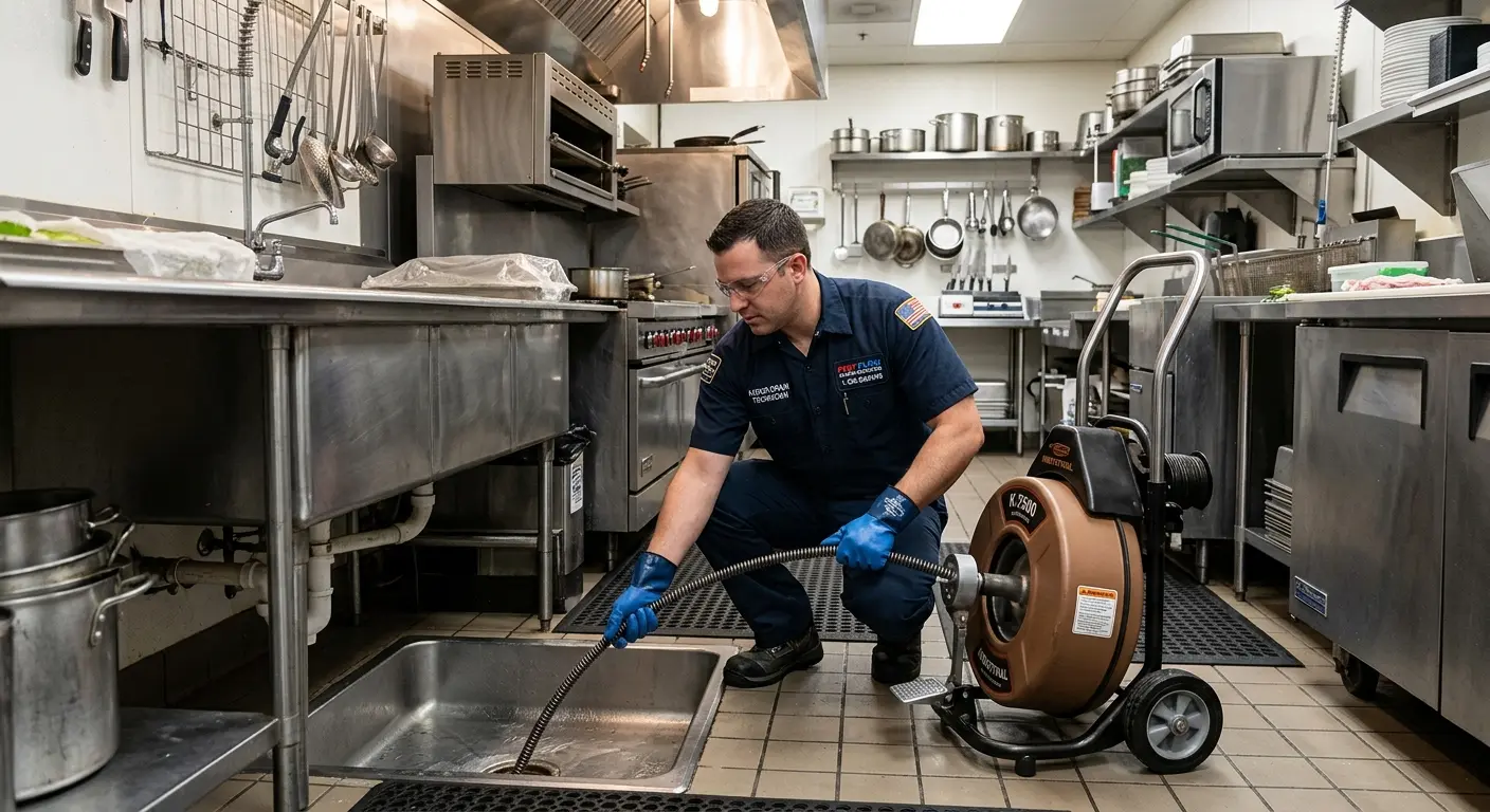Commercial drain cleaning service in a restaurant kitchen in Lisle